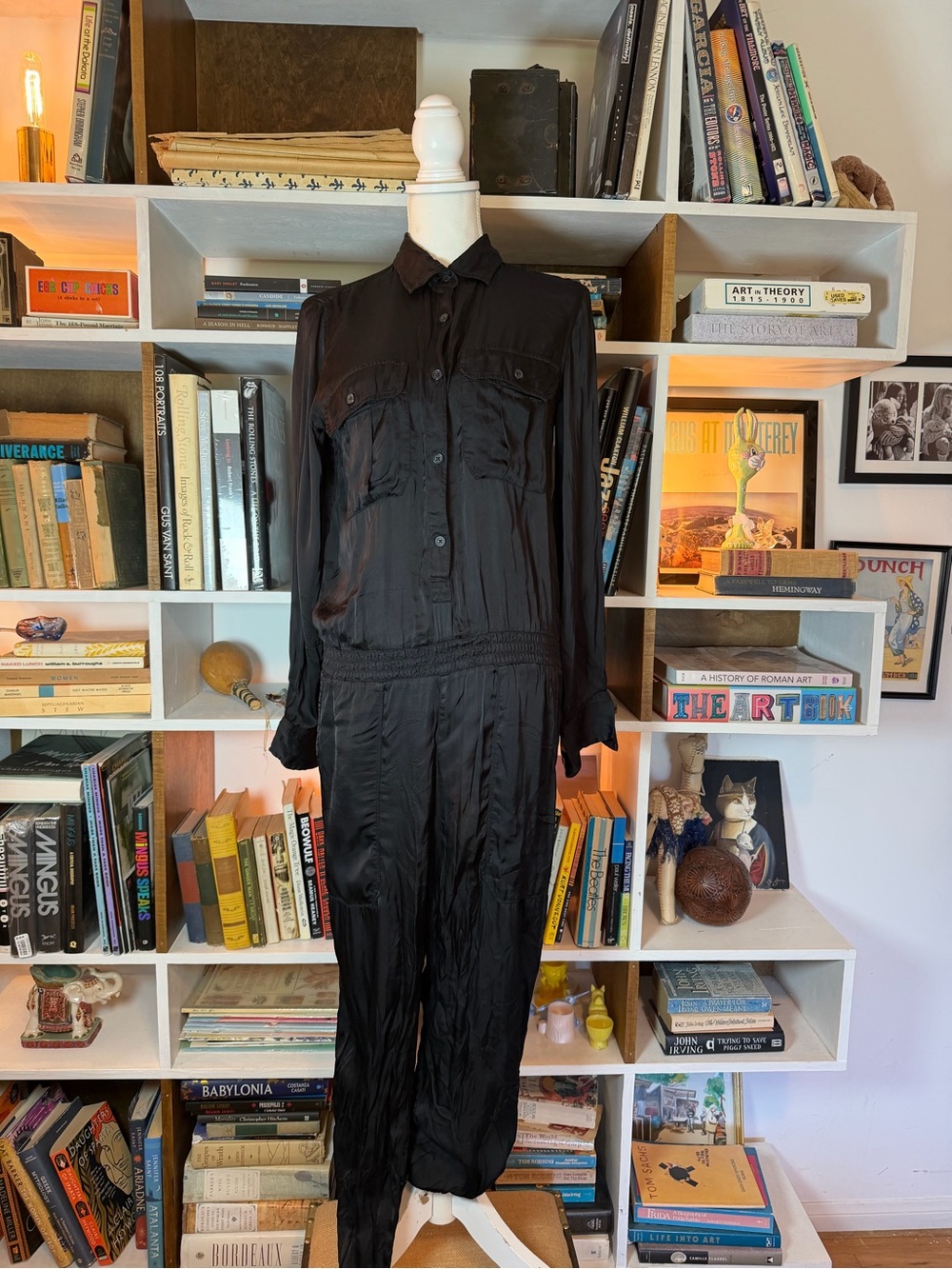 Ralph Lauren Black Satin Long-Sleeve Jumpsuit